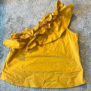 7 for all Mankind Yellow Ruffled One-Shoulder Top